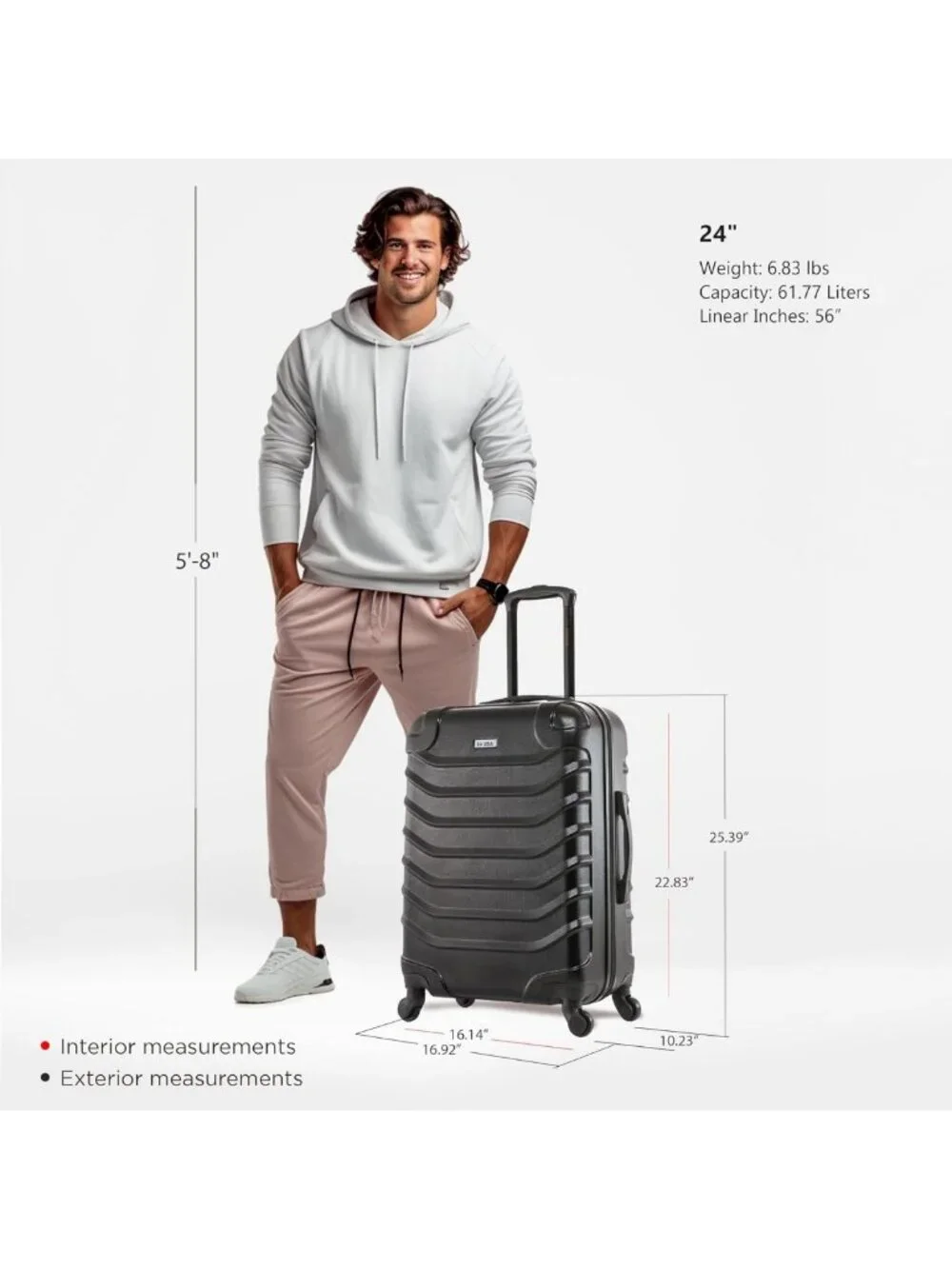 Lightweight 24-Inch Medium Hardside Spinner Luggage - Durable Travel Suitcase